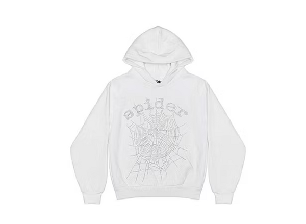 Sp5der OG Rhinestone Logo Hoodie White