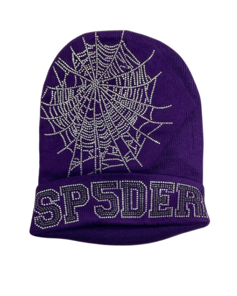 Sp5der Rhinestone Beanie Purple
