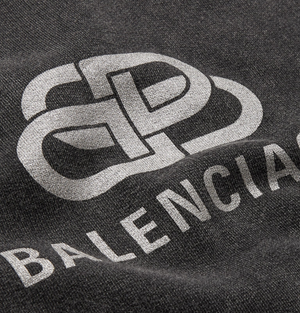 Balenciaga Oversized Logo Print Washed Loopback Cotton Jersey Hoodie Black