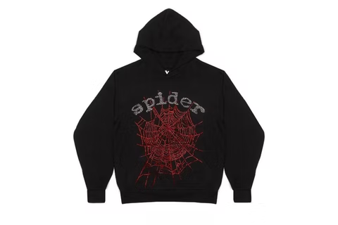 Sp5der OG Rhinestone Logo Hoodie Black