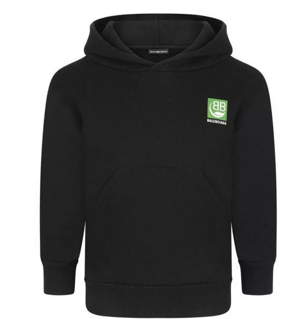 Balenciaga Black Unisex Top Green BB Logo Hoodie