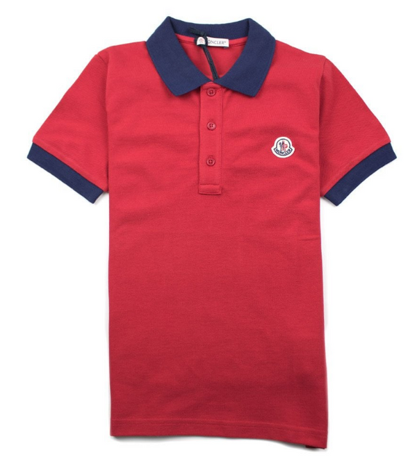 Moncler Junior Contrast Collar Short Sleeve Polo Shirt Red/Navy
