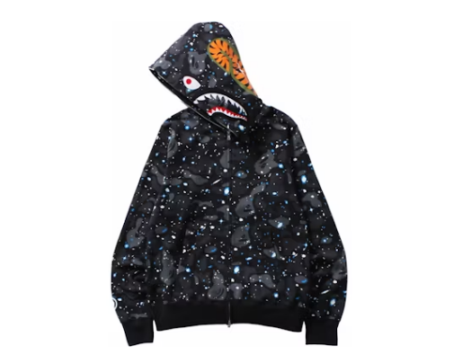 BAPE Space Camo Shark WGM Full Zip Hoodie Black