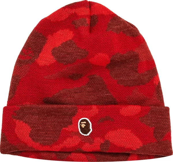 BAPE Logo-Patch Camouflage Beanie Red