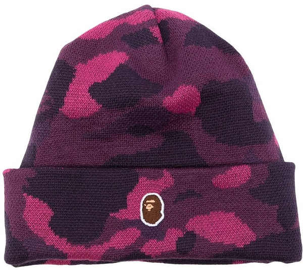 BAPE Logo-Patch Camouflage Beanie Purple