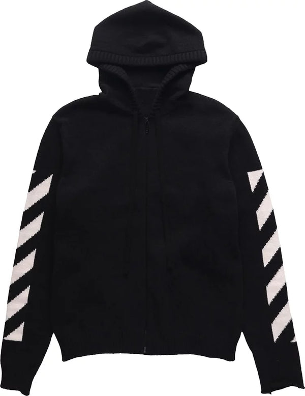 OFF-WHITE Diag Outline Knit Zip Hoodie Black