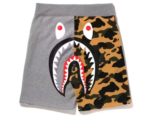 BAPE 1st Camo Back Shark Sweat Shorts Grey/Yellow
