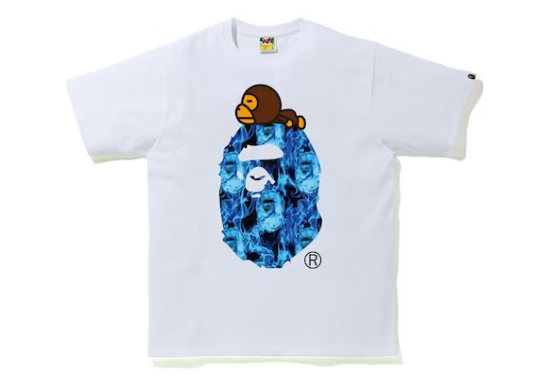 BAPE Flame Milo On Big Ape T-shirt White/Blue