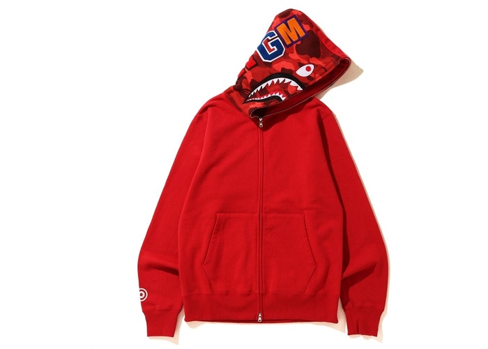 BAPE Shark Full Zip Hoodie Red Red Premier Hype