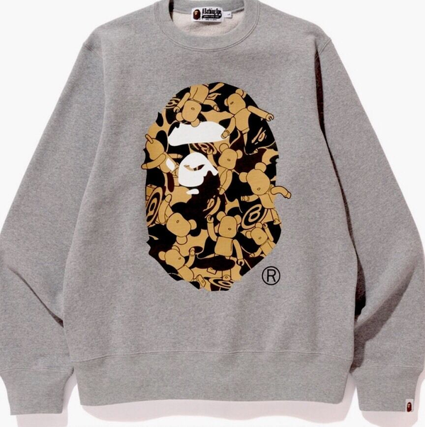 BAPE Medicom Big Ape Head Crewneck Gray