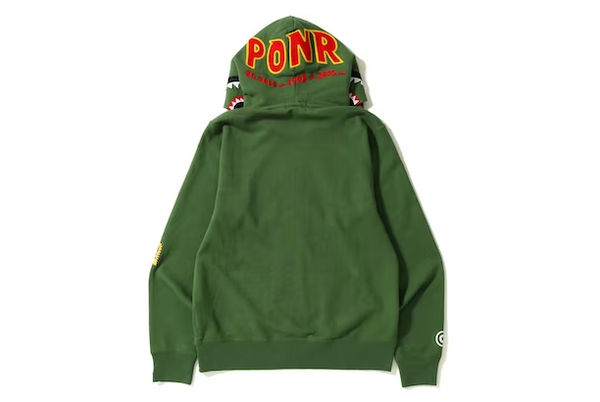 BAPE 2nd Shark Wide Full Zip Double Hoodie Green