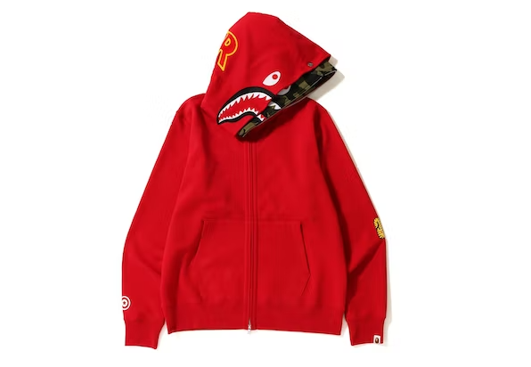 BAPE 2nd Shark Wide Full Zip Double Hoodie Red Premier Hype