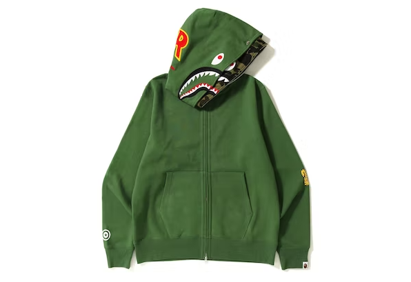 BAPE 2nd Shark Wide Full Zip Double Hoodie Green