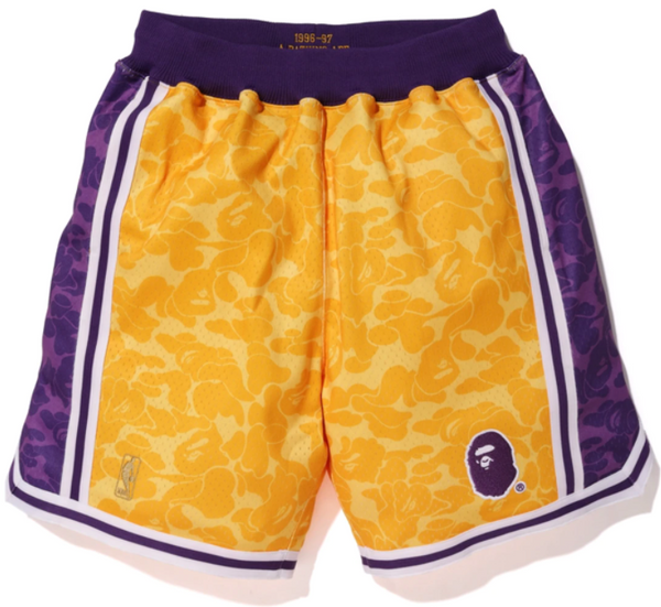 BAPE x Mitchell & Ness Lakers ABC Basketball Authentic Shorts Yellow