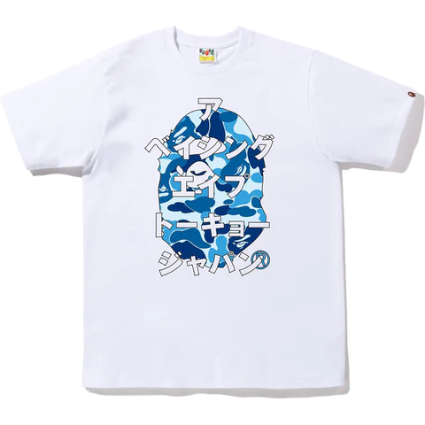 BAPE ABC Blue Camo Japanese Letters Tee White Premier Hype